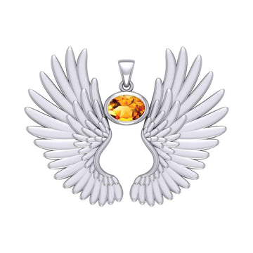 Guardian Angel Wings Silver Pendant with Birthstone TPD5867 - Jewelry